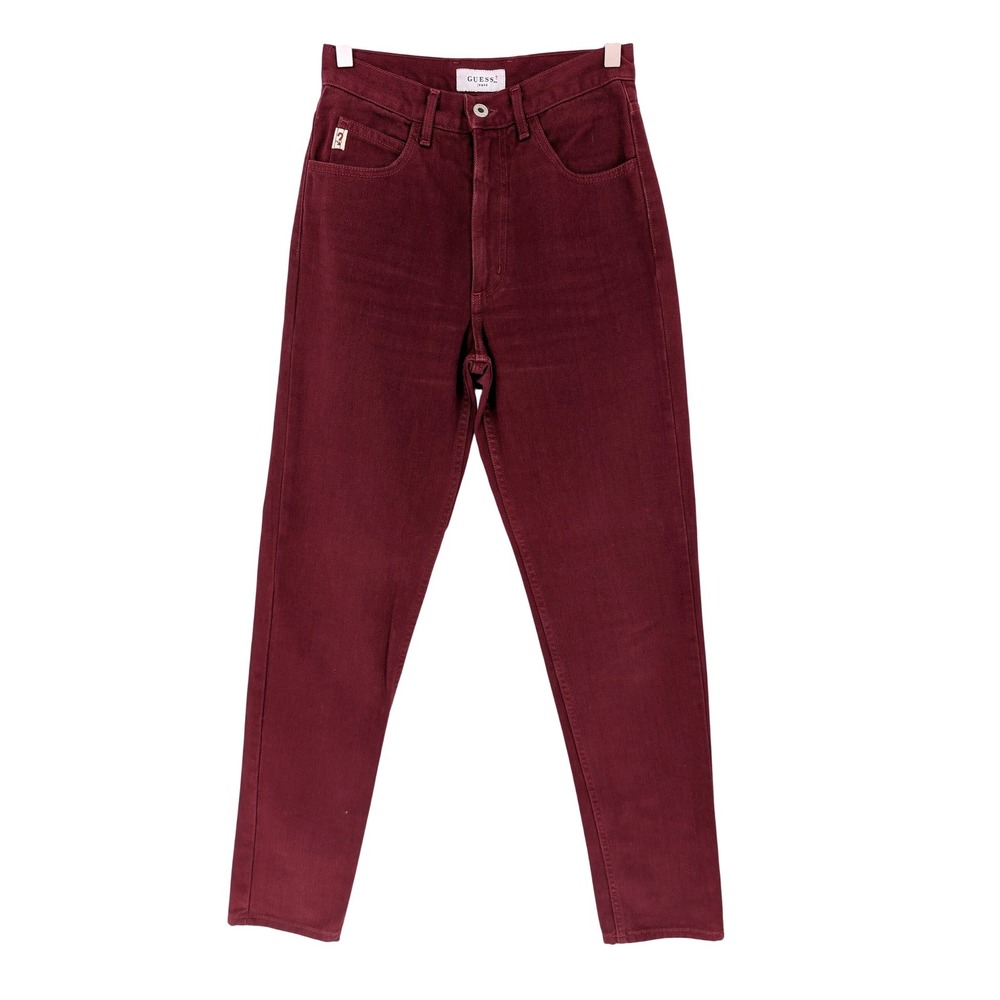 VTG 90s Guess Jeans Women 27 Burgundy High Rise Slim Straight Made in USA Mom